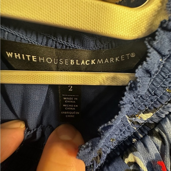 White House Black Market Blue Ruffled Floral Blouse - Picture 7 of 10